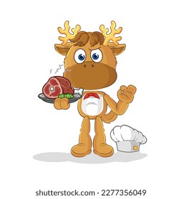 the moose chef with meat mascot. cartoon vector