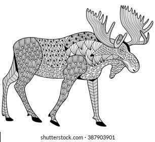 Moose coloring page for adults zen tangle design for coloring printing