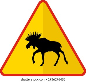 Moose Crossing Concept Vector Icon Design, Yellow triangle warning signs, regulatory and guide symbol on white background, Modern traffic signal stock illustration