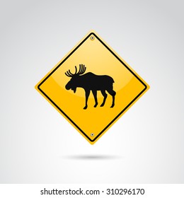 Moose crossing - road sign. Vector art.