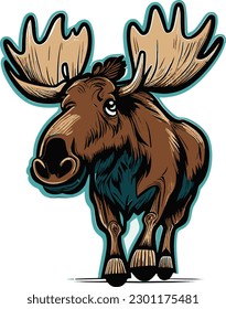 A Moose Cute Vector, Animal, Cartoon