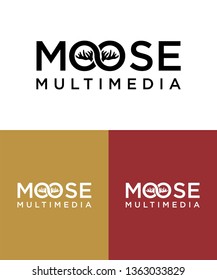 Moose deer antler head logo design, vector