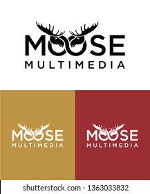 Moose deer antler head logo design, vector