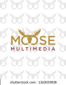 Moose deer antler head logo design, vector