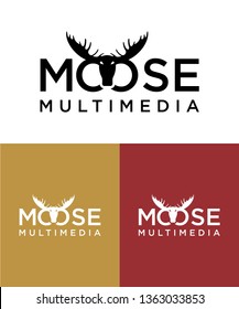 Moose deer antler head logo design, vector