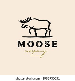 Moose Deer dry ink brush logo vector icon illustration design