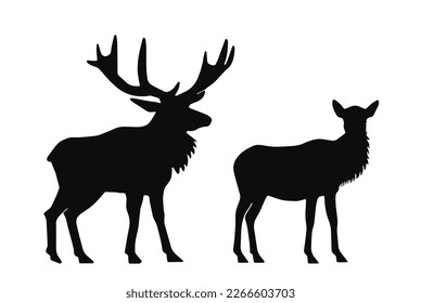 moose deer pair, vector silhouette set