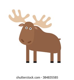 Moose elk. Cute cartoon funny character. Forest animal collection. Isolated. White background Vector illustration.