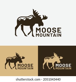 Moose Elk Deer Bull Mountain Hill Logo Design Template. Suitable for Hunting Adventure Outdoor Hiking Tourism Sport Apparel Clothing Business Brand Company Logo Design.