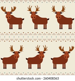 Moose and elk seamless pattern with different horns