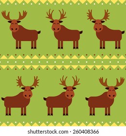 Moose and elk seamless pattern with different horns