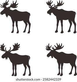 Moose elk silhouette, Vector of moose animals