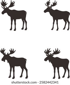 Moose elk silhouette, Vector of moose animals