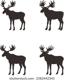 Moose elk silhouette, Vector of moose animals