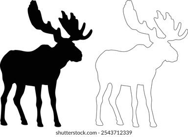 Moose, elk vector Silhouette, contour, outline wild animal