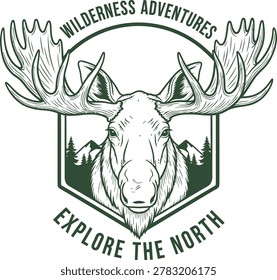 Moose emblem representing wilderness exploration theme