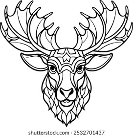 Moose Face with Antlers Decorated in Intricate Mandala Patterns | Majestic Animal Mandala Art

