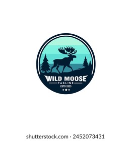 moose in the forest logo design vector template illustration