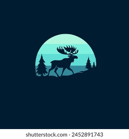 moose in the forest logo design vector template illustration