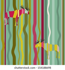 Moose in the  forest. Stylish seamless background. Vector pattern for web-design, textile, graphic design.  