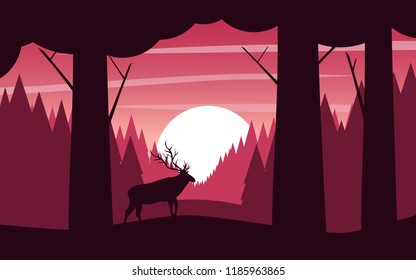The moose in the forest. Vector illustration landscape