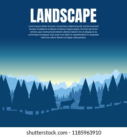 The moose in the forest. Vector illustration landscape