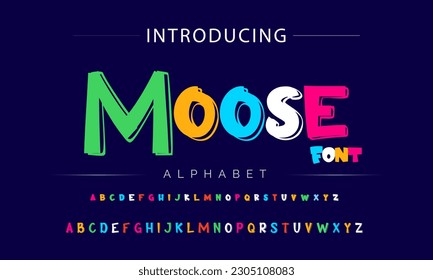 Moose Funky colorful cartoon font type. Vector alphabet