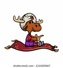 Moose genie and carpet vector illustration  