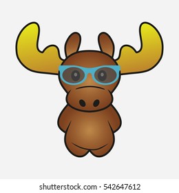 Moose in glasses. Elk cartoon. Forest horned animal. Print for clothes, t-shirts. Vector illustration.