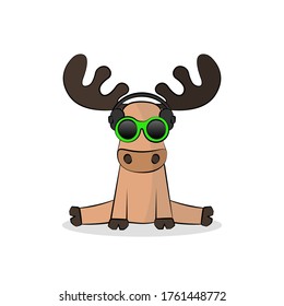 moose with glasses and headset isolated on white background. vector illustration