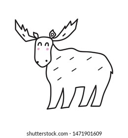 Moose. Hand drawn vector icon illustration design in scandinavian, nordic style. Best for nursery, childish textile, apparel, poster, postcard.