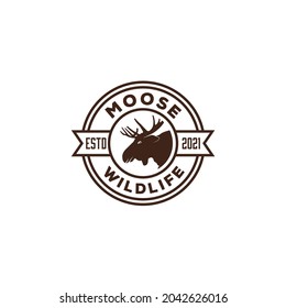 Moose head antler head circle silhouette simple logo design template vector icon illustration