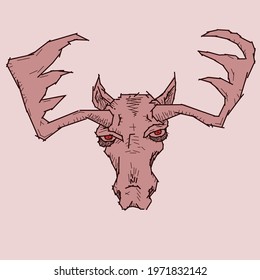 Moose head. Big horns. Vector animal