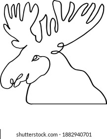 The moose head. Elk. A hand-drawn portrait of a moose in one line. Doodle. Vector illustration