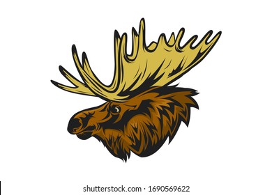 Moose head facing the side, vector mascot logo