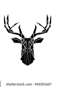 Moose head geometric lines silhouette isolated on white background vintage vector design element illustration