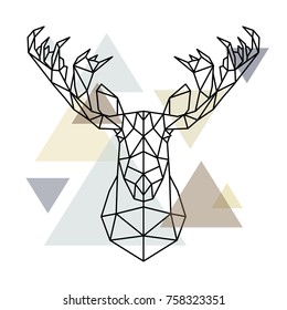 Moose head, geometric lines silhouette isolated on scandinavian background. Polygonal style. Scandinavian style.