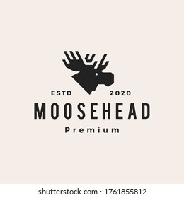 Moose Head Hipster Vintage Logo Vector Icon Illustration