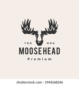 moose head hipster vintage logo vector icon illustration