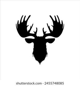 Moose head silhouette isolated on white background. Black moose face icon vector illustration.