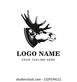 Moose Head Symbol. Great for Badge Label Sign Icon Logo Design. Quality Elk Emblem. Premium Retro Style Drawing. Hand crafted Vector illustration. Authentic Vintage Graphics.