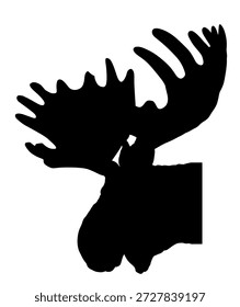 Elchkopf, Vektorgrafik, Silhouette, einzeln auf weißem Hintergrund. Elchbock formt Schatten. Mächtiges Reh mit riesigem Geweihsymbol.