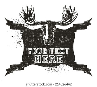 moose head with vintage and grunge shield