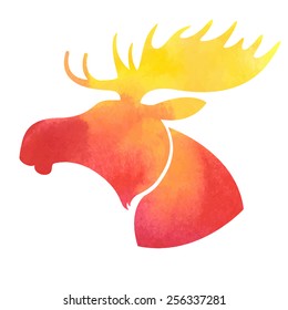 Moose head.Watercolor silhouette