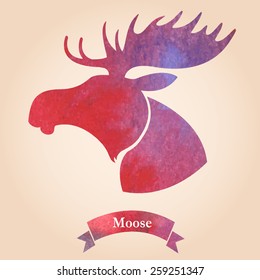 Moose head.Watercolor silhouette