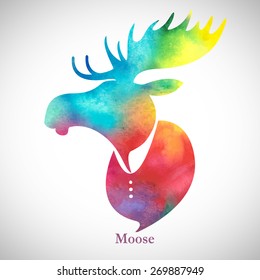 Moose head.Watercolor silhouette