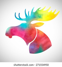 Moose head.Watercolor silhouette