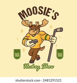 Moose Hockey Mascot Vintage and Retro Character Illustration