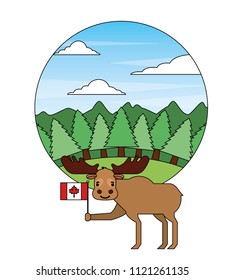 moose holding canadian flag in forest