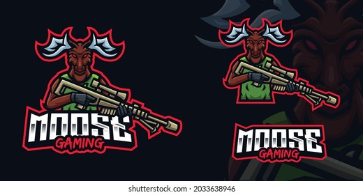 Moose Holding Sniper Gaming Mascot Logo Esports